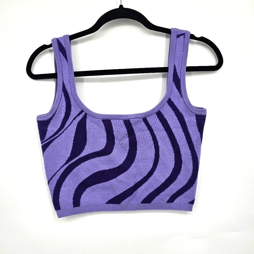 Isalis Purple Knit Crop Tank Top Size M Abstract Wave‎ Pattern
